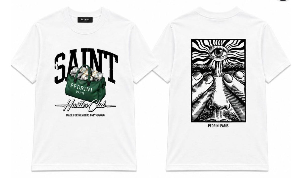 PEDRINI Paris "Saint Hustler Club" White Oversized Graphic Tee