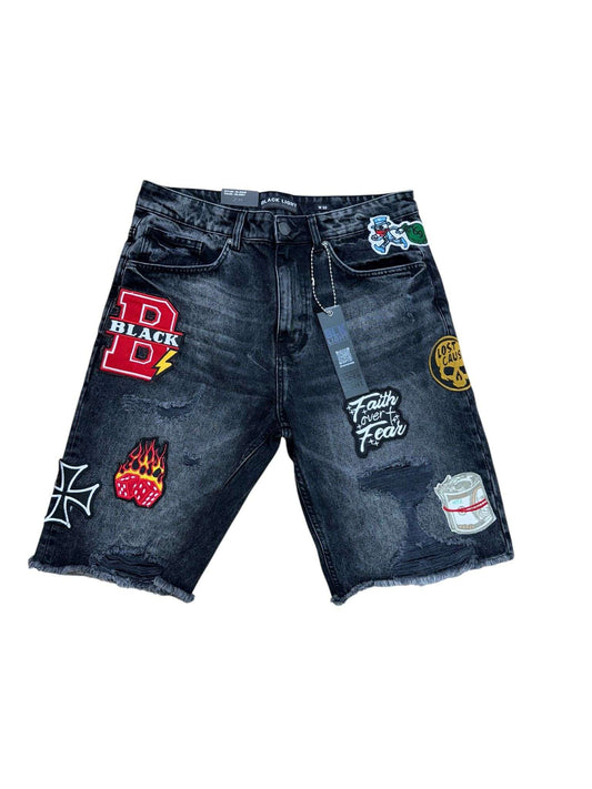 Patchwork Blue Denim Shorts