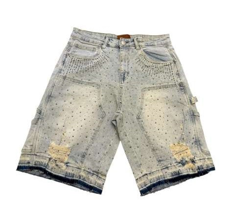 Studded Light Wash Denim Shorts