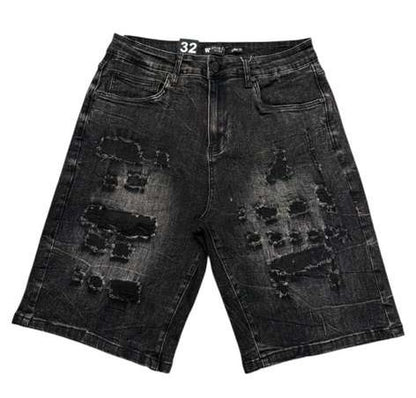 Patch Black Denim Shorts