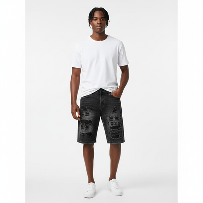 Black Male Streetwear Model - Distressed Shorts