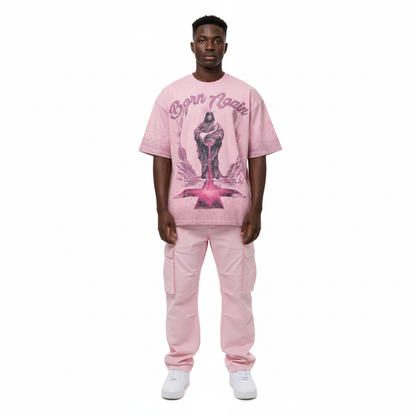 Born Again Pink Tee Model Shot