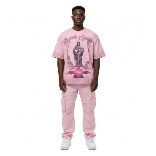Born Again Pink Tee Model Shot