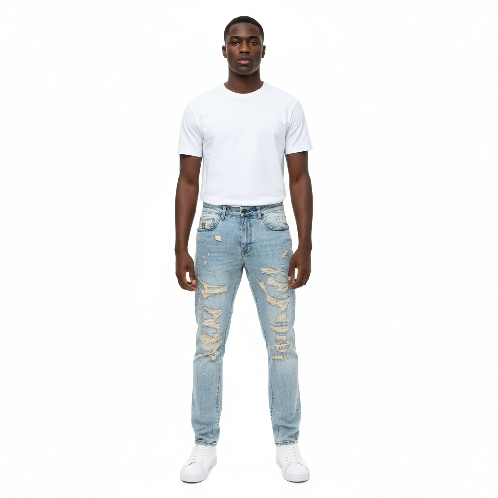 Light Blue Distressed Jeans – Model Shot