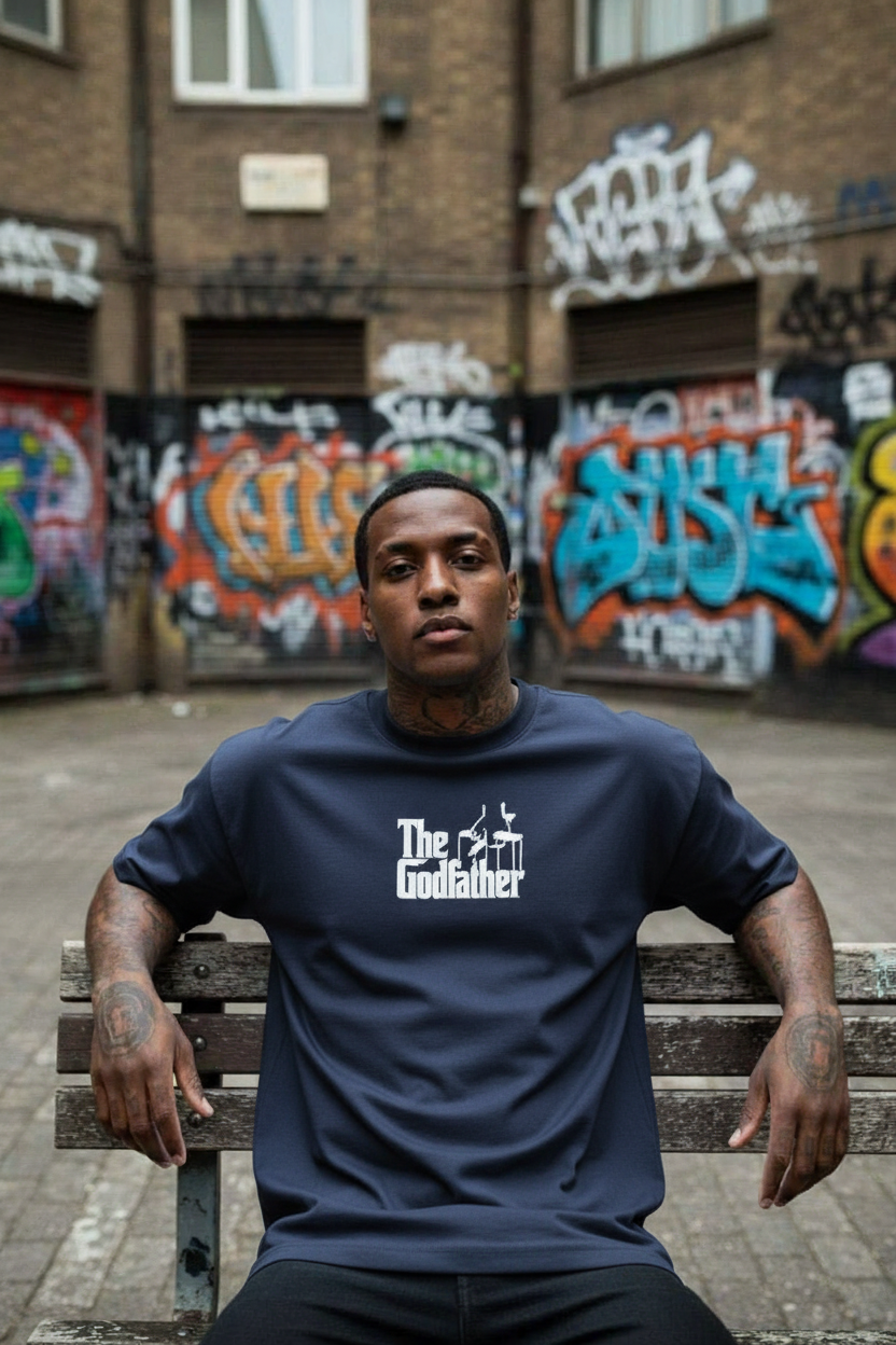 Model wearing The Godfather tee
