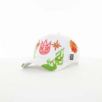 White Floral Flame Cap – Product Only